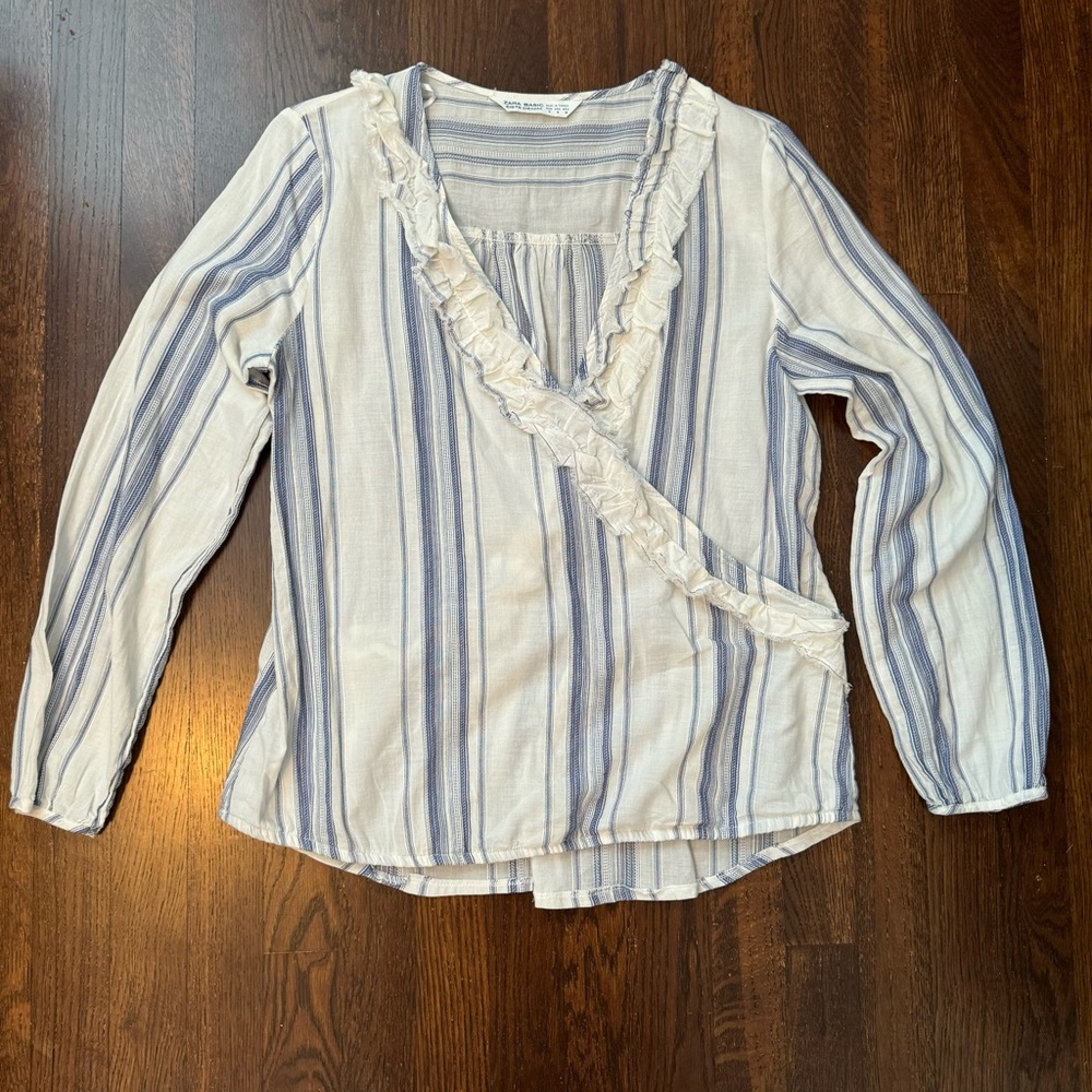 Zara Ruffle Linen Top Size Medium